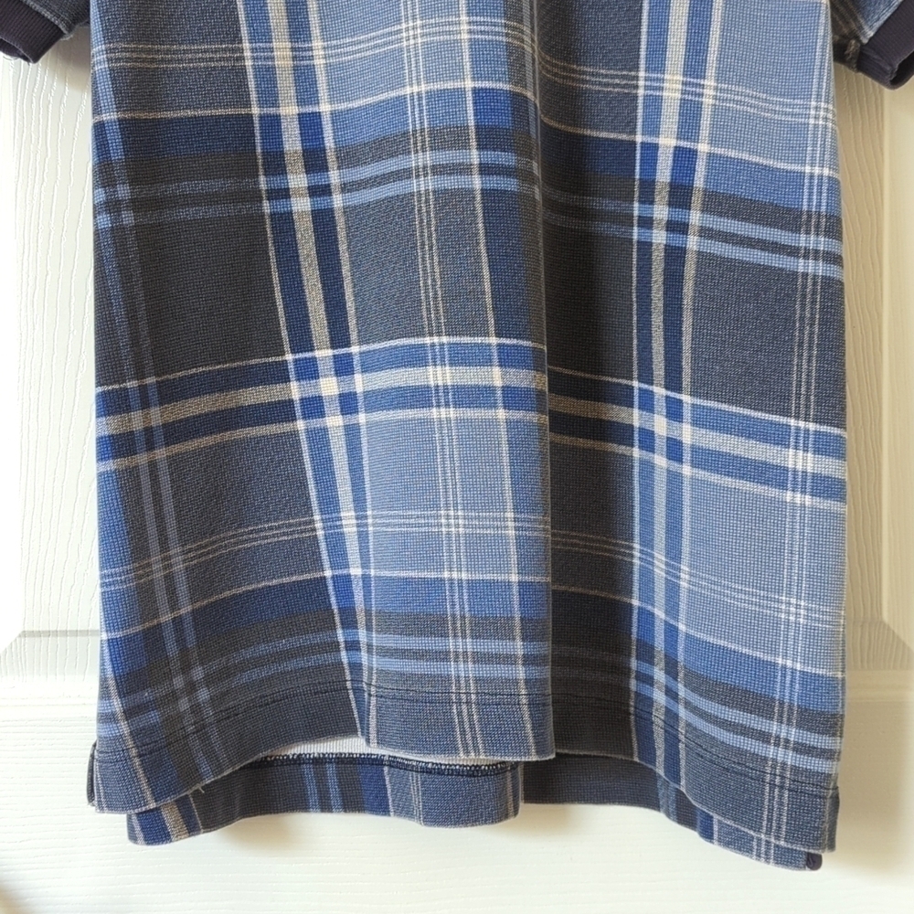 Nautica 90's Vintage Preppy Plaid Short Sleeve Henley Polo Shirt Navy Blue XL - Picture 7 of 10